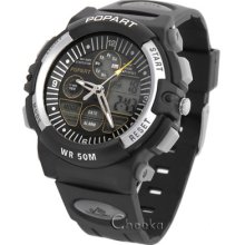 Stylish Black Digital Diver Watch Boy Kids Alarm Quatrz Led Wr 50m Sport Pa009