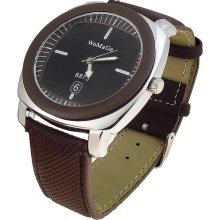 Stylish Leather Band O Shaped Dial Wrist Watch without Number (Brown) - Brown - Leather
