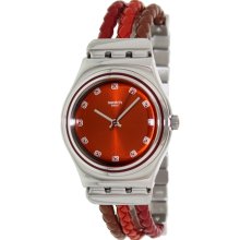 Swatch Women's Ethnic YLS175G Red Stainless-Steel Swiss Quartz Watch with Orange Dial
