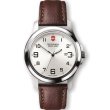 Swiss Army Garrison Elegance Watch Leather Band Mens, Silver, Large