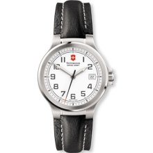 Swiss Army Small White Dial with Black Leather Strap Watch