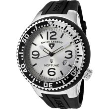 Swiss Legend Men's Neptune Silver Dial Black Silicone