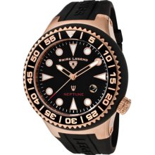 SWISS LEGEND Watches Men's Neptune Black Dial Rose IP Case Black Silic