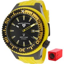 SWISS LEGEND Watches Men's Neptune Automatic Black Dial Yellow Silicon