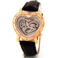Swiss Master SWM013 Heart Shaped Black Leather Diamond Ladies Watch
