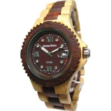 Tense Wood Mens Sport Sandalwood Wood Watch - Two-tone Bracelet - Dark Dial - G4100MS