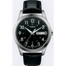 Timex Black Leather Strap Elevated Classics Dress Watch With Black Dial