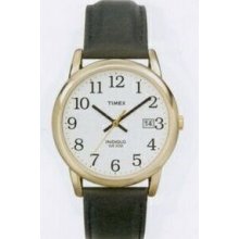 Timex Black Leather Strap Core Easy Reader Full Size Watch With Gold Case