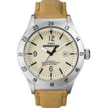 Timex Expediton Fullsize Quartz Watch With Yellow Dial Analogue Display And Beige Leather Strap T49879su