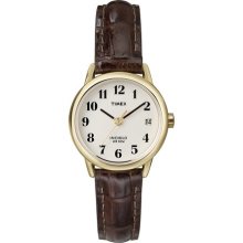 Timex Ladies Watch Gold Tone Genuine Leather Strap Analog Quartz T20071