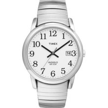 Timex Mens Easy Reader Silver Tone Indiglo Watch Date T2h451