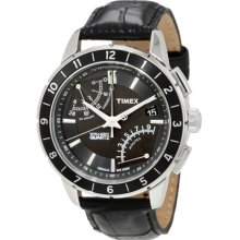 Timex Men's IQ T2N495 Black Calf Skin Quartz Watch with Black Dial