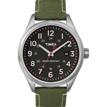 Timex Mens Originals Stainless Steel Black Dial Olive Green Nylon Watch T2n349