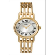 TIMEX New Mother Of Pearl Analog Oval Ladies Womens Watch Gold-Tone Bracelet MOP