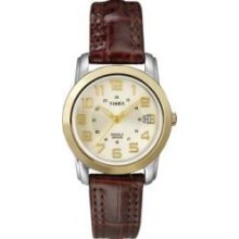 Timex T2N436 Wmns Sport Brown Leather Strap Champagne dial Analog