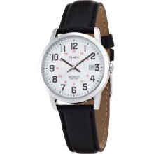 Timex T2n524pf Easy Reader Gents Watch Quartz Analogue White Dial Black Leather Strap