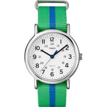 Timex Weekender Slip-thru Analog Watch Green/blue T2p143 Worldwide Shipping