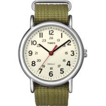 Timex Weekender Slip-thru Analog Watch Olive/green T2n651 Worldwide Shipping