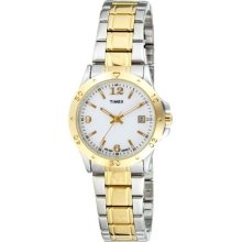 Timex Womens Classic Fashion White Dial Two Tone Stainless Steel Watch T2m785