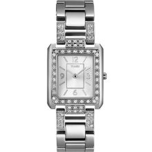 Timex Womens Dress Classics Crystal Stone Accented Silver Dial Watch T2n030