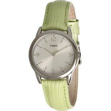 Timex Women's T2P121 Green Metallic Lizard Patterned Leather Strap Watch (Green/Silver)