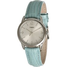 Timex Women's T2P123 Blue Metallic Lizard Patterned Leather Strap Watch (Blue/Silver)