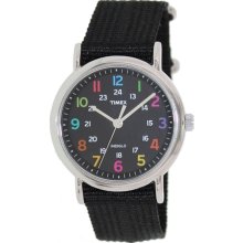 Timex Women's Weekender T2N855 Black Nylon Analog Quartz Watch with Black Dial