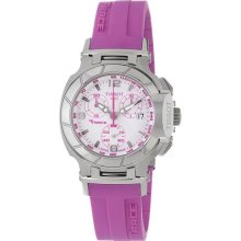 Tissot Women's 'T-Race' White Chronograph Dial Pink Rubber Strap Watch