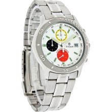 Titan Mens White Dial Multi-Color Chronograph Stainless Steel Bracelet Watch New