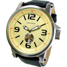TOKYObay Mens Agent Analog Stainless Watch - Black Leather Strap - Beige Dial - T807-BE