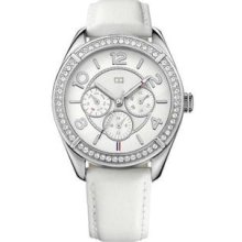Tommy Hilfiger 1781249 Silver Bezel White Leather Ladies Watch