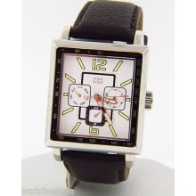 Tommy Hilfiger Men's White Day-date Chronograph Dial Brown Leather Strap Watch