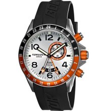 Torgoen Mens T20 Dual Time Stainless Watch - Black Rubber Strap - Silver Dial - T20301