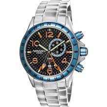 Torgoen Mens T20 Dual Time Stainless Watch - Silver Bracelet - Carbon Fiber Dial - T20203