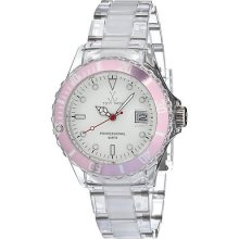 Toy Unisex White Dial Round Case Pink Accent Quartz Analog Watch 1106pkp