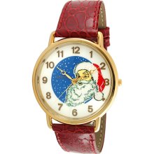 Trax Santa Claus Christmas Watch with Red Leather Strap and White Dial (Red Leather Santa Claus Christmas Watch)