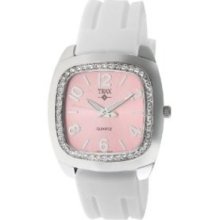 Trax Womens TR1740-PW Malibu Fun White Rubber Pink Dial Crystal