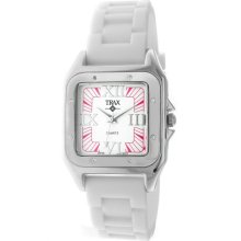 Trax Womens Tr5132-pw Posh Square White Rubber Pink And Dial