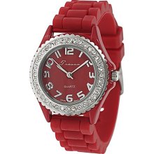 Tressa Women's Rhinestone-accented Silicone Watch (Red)