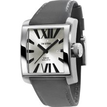 TW Steel Men's Square Stainless Steel Ceo Goliath Quartz Silver Dial Gray Leather Strap Date Display CE3002