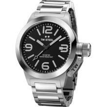 TW Steel Unisex Canteen Analog Stainless Watch - Silver Bracelet - Black Dial - TW300