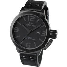 Tw Steel Unisex Quartz Watch With Black Dial Analogue Display And Black Leather Strap Tw844