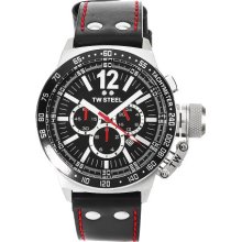 Tw Steel Unisex Quartz Watch With Black Dial Chronograph Display And Black Leather Strap Ce1015