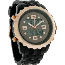 U.S. Polo Assn Mens XL Digital Analog Rose Gold Tone Black Rubber Watch US9124