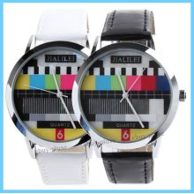 Unique Fashion Tv Test Wrist Quartz Analog Leather Watch Unisex