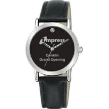 Unisex Black Dial Round Silver Watch With Stone