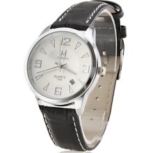 Unisex Calendar Style PU Analog Quartz Wrist Watch (Black)