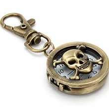 Unisex Hollow Skull Heads Alloy Analog Quartz Keychain Watch (Bronze)