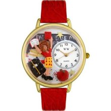 Unisex Kindergarten Teacher Red Leather and Goldtone Watch in Gol ...