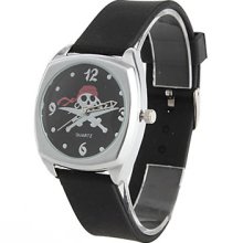 Unisex Red Hood Style Silicone Analog Quartz Wrist Watch (Black)